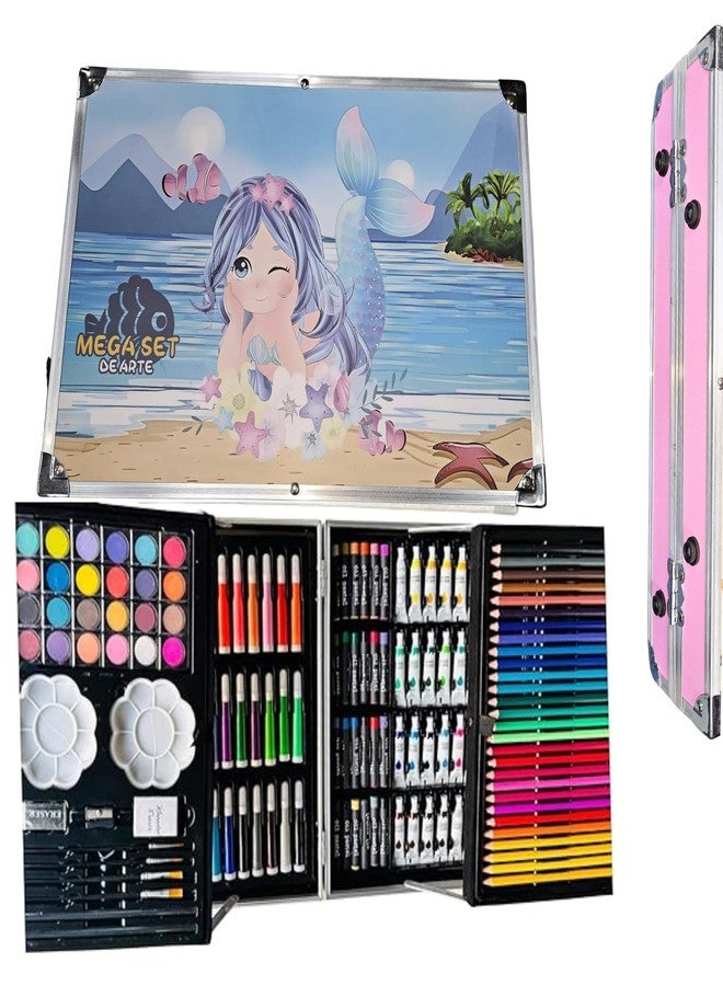 Trocshop Kids Art Set, 145 Pieces, Mermaid Theme Storage Case, Drawing and Painting Supplies with Oil Pastel, Water Colour, Colour Pencils, Sketch Pens - Image 2